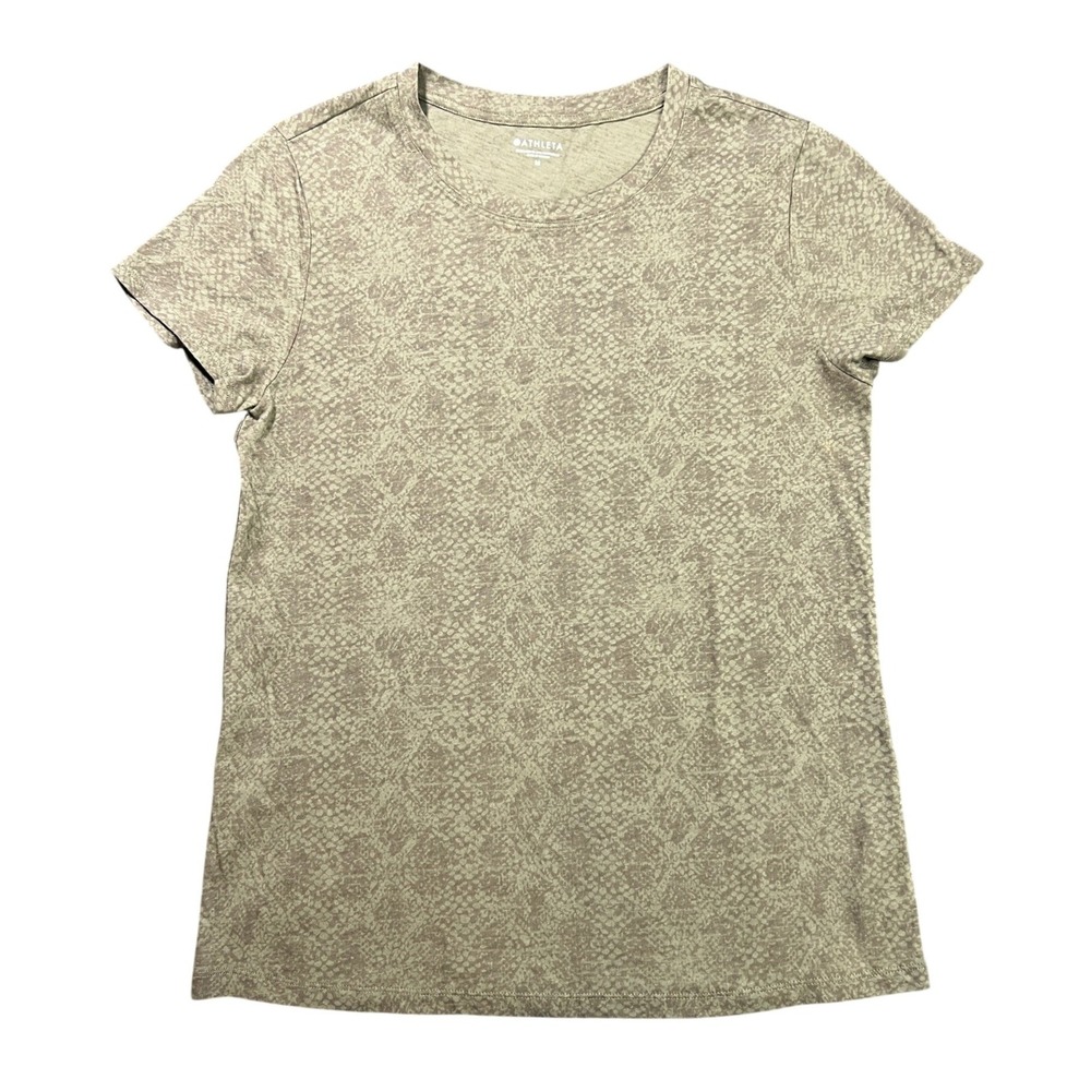 Athleta Women's Medium Organic Daily Crew Tee Green Snake‎ Print 100% Cotton